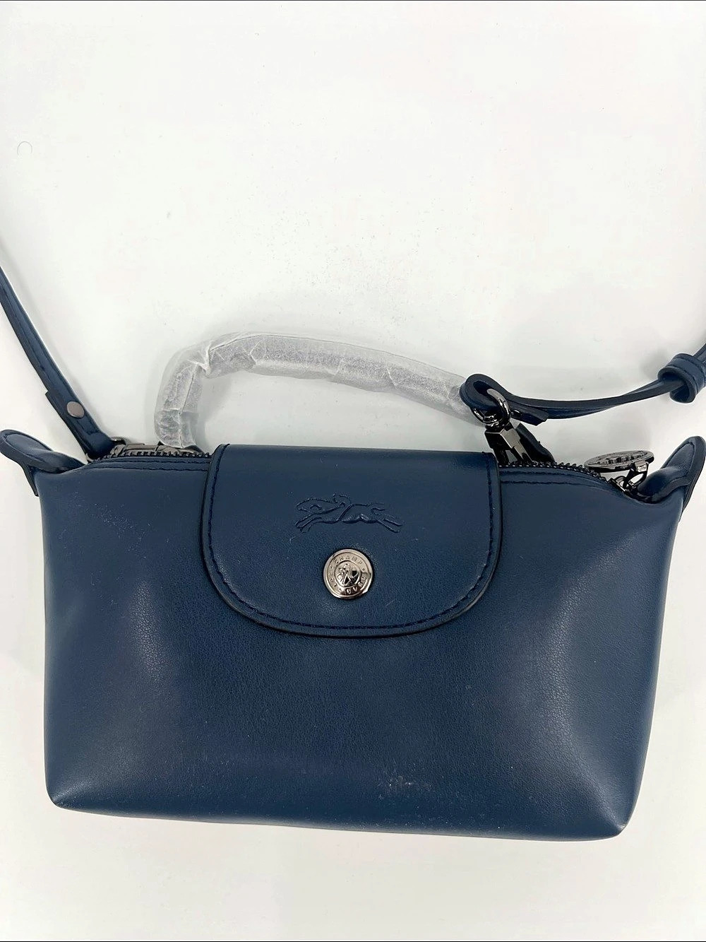 Longchamp Le Pliage Cuir Mini Top Handle Bag Crossbody Blue